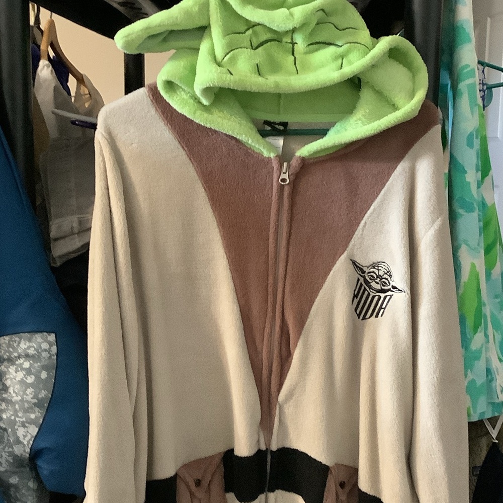 Star Wars‎ Green and White Fleece Onesie, Yoda, pajamas, XL